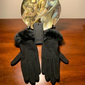 Cashmere Gloves & Genuine Rabbit Fur Cuff